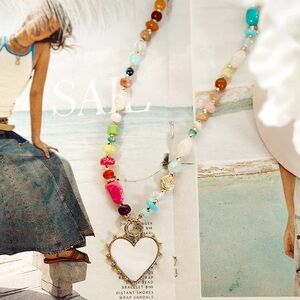 Multicolor Beaded Heart Pendant Necklace